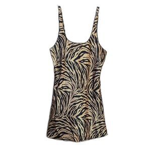 Evandale Intimates Gold Black Animal Print Satin Slip Gown Women's M VTG